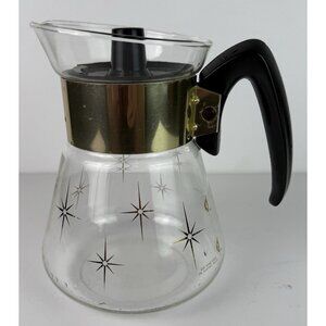 Vintage Pyrex Corning MCM Atomic Star Burst 4-6 Cup Coffee Pot Carafe w/ Lid EUC